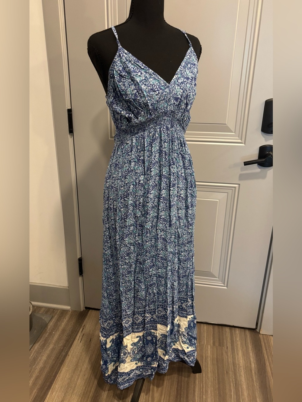 Blue Floral Smocked Maxi Dress